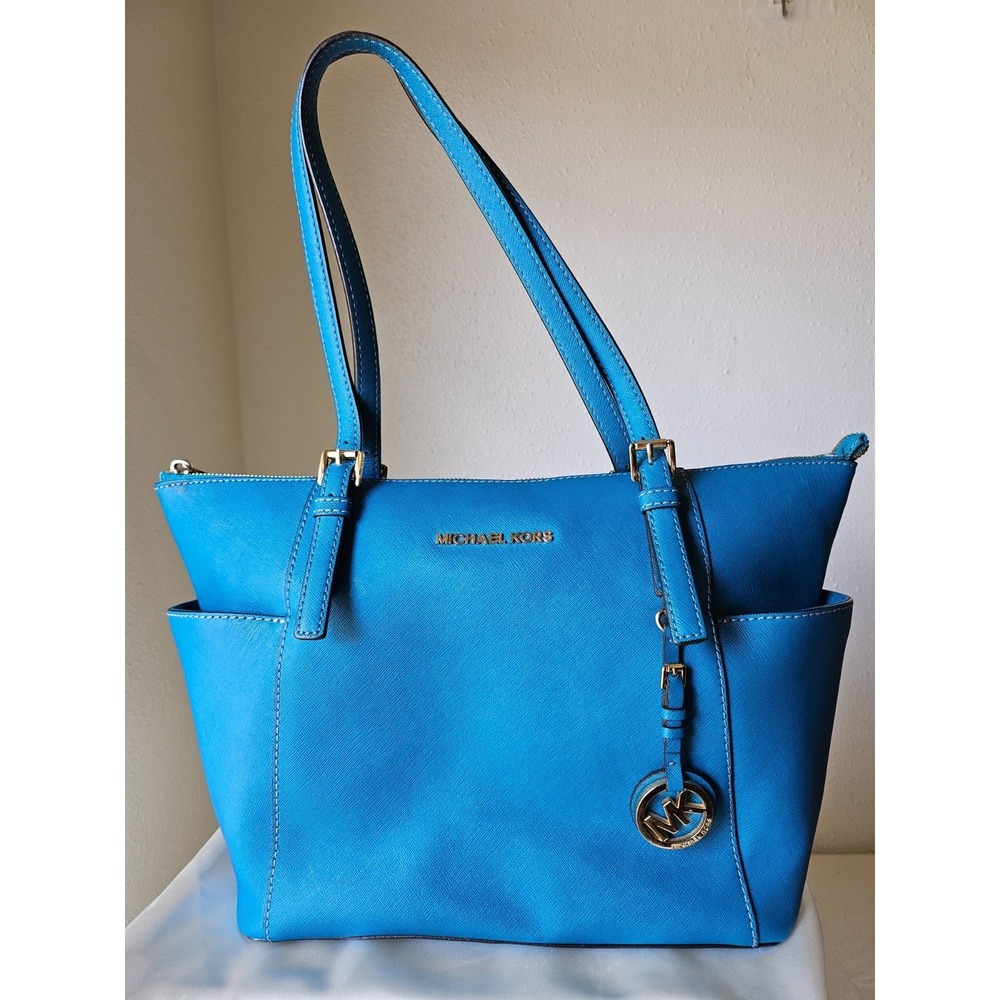 Michael Kors Jet Set East West Tote Electric Blue Saffiano Leather